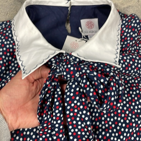 NWT GUL HURGEL Woven Maxi Dress Prairie Long Sleeve Polka Dot Blue Red White M - Picture 10 of 15